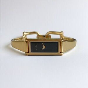 Vintage Gucci Bangle Watch 1500L - Gold Plated, Rectangle Black Dial